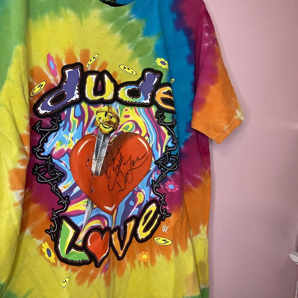 WWF Official Dude Love Shirt Size Large Vintage Inspired Mick Foley WWE SIGNED